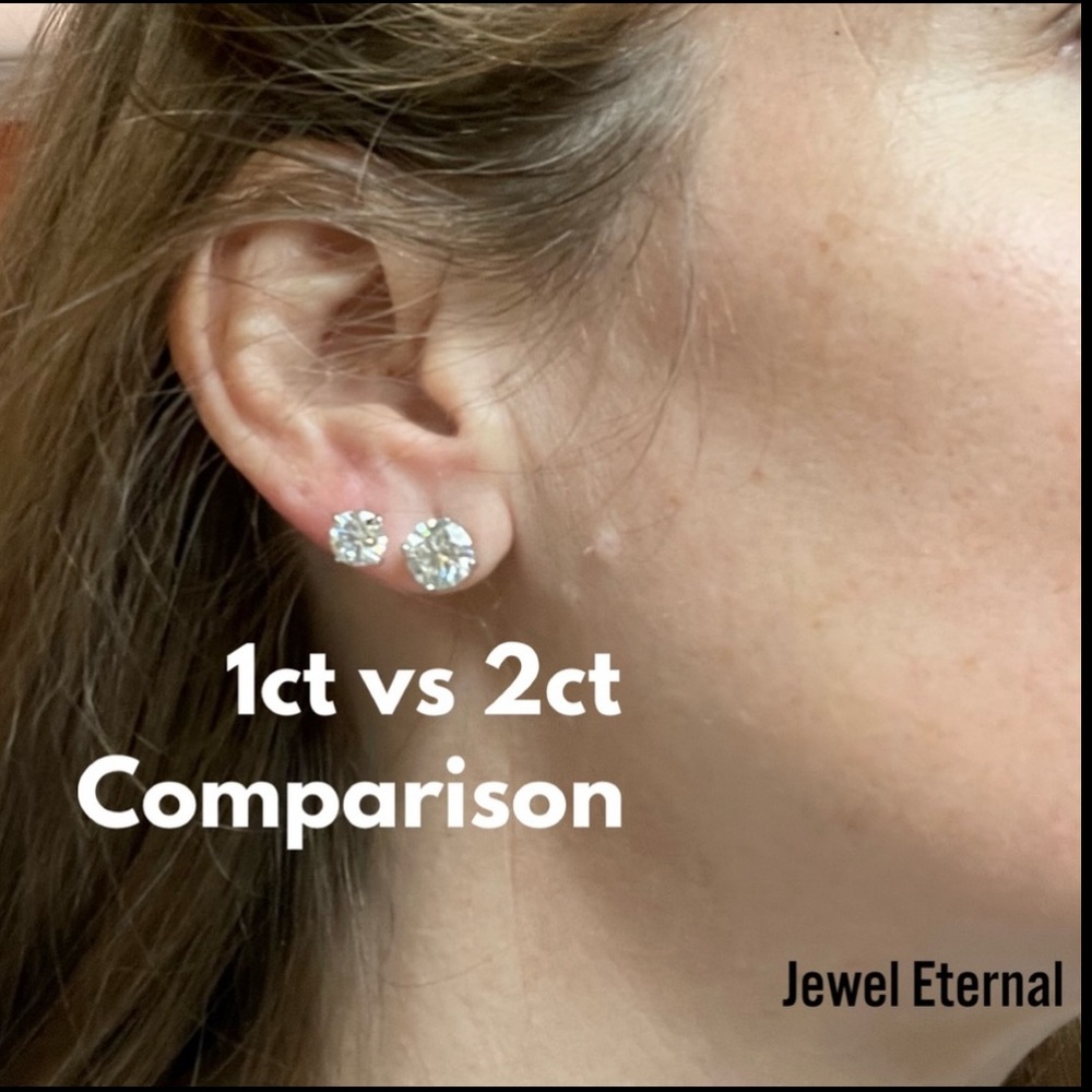 4tcw Stud Earrings - 14k Gold or Rhodium over Sterling Silver - Picture 4 of 5